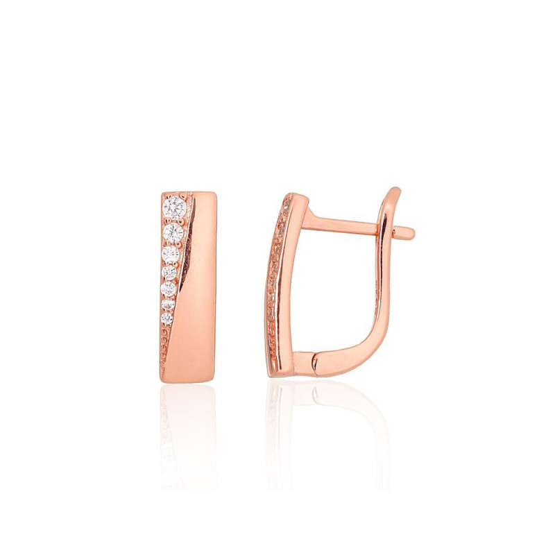 'Inglise' sulguriga hõbekõrverõngad 2204196(PAu-R)_CZ, Hõbe 925°, punane kuld (kate), Tsirkonid