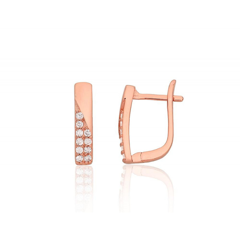 'Inglise' sulguriga hõbekõrverõngad 2204197(PAu-R)_CZ, Hõbe 925°, punane kuld (kate), Tsirkonid