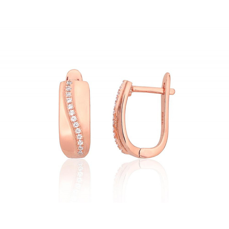 'Inglise' sulguriga hõbekõrverõngad 2204203(PAu-R)_CZ, Hõbe 925°, punane kuld (kate), Tsirkonid