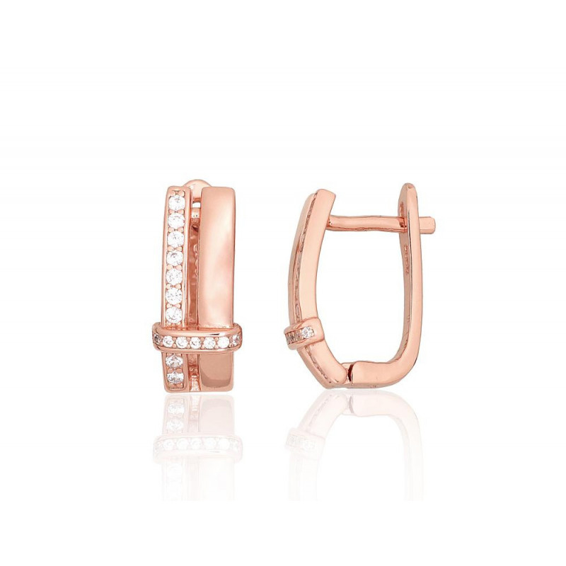 'Inglise' sulguriga hõbekõrverõngad 2204206(PAu-R)_CZ, Hõbe 925°, punane kuld (kate), Tsirkonid