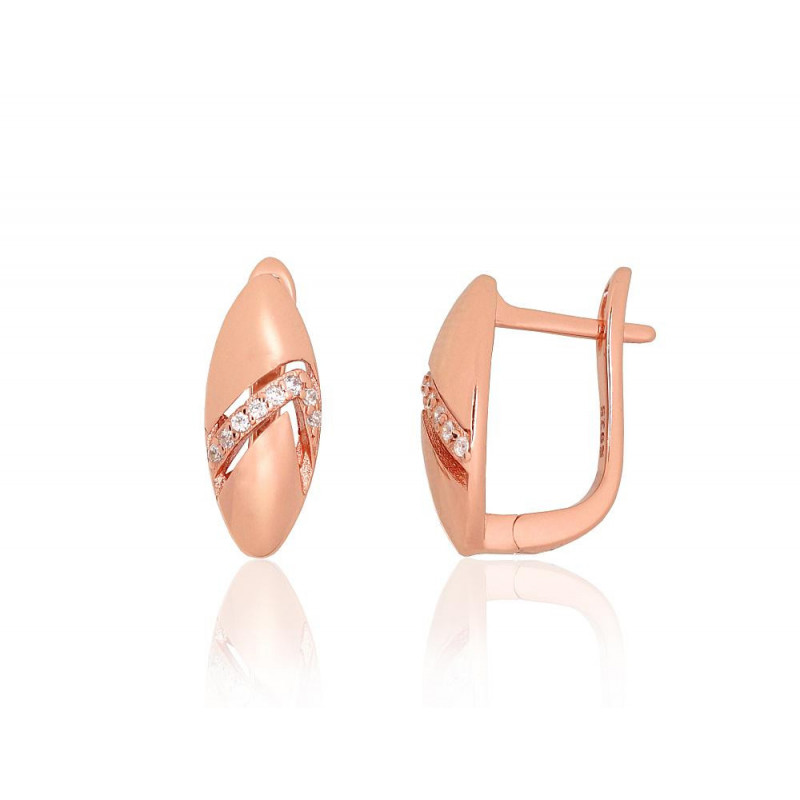 'Inglise' sulguriga hõbekõrverõngad 2204217(PAu-R)_CZ, Hõbe 925°, punane kuld (kate), Tsirkonid