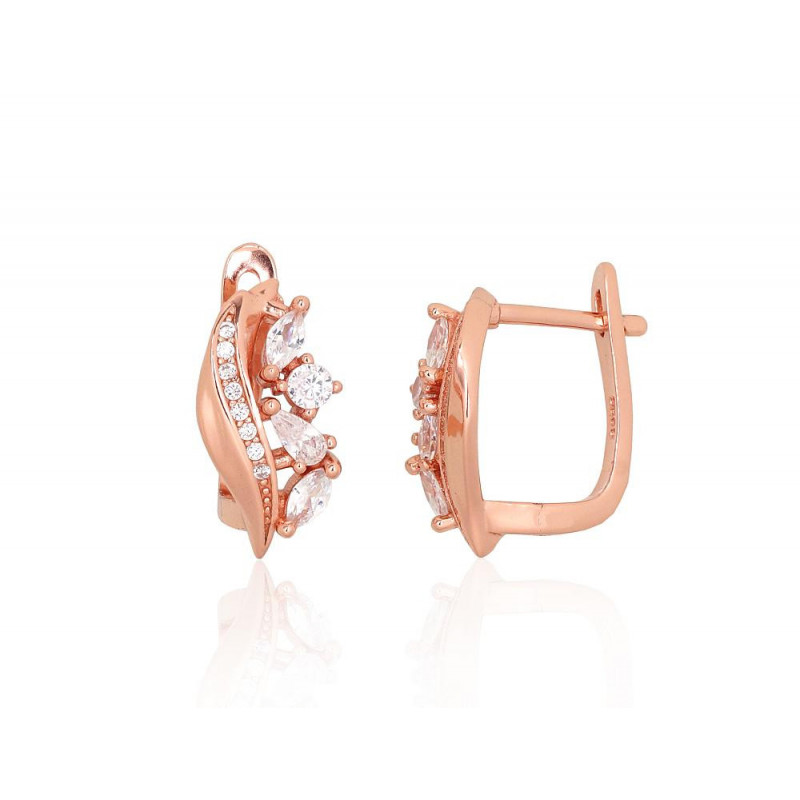 'Inglise' sulguriga hõbekõrverõngad 2204232(PAu-R)_CZ, Hõbe 925°, punane kuld (kate), Tsirkonid