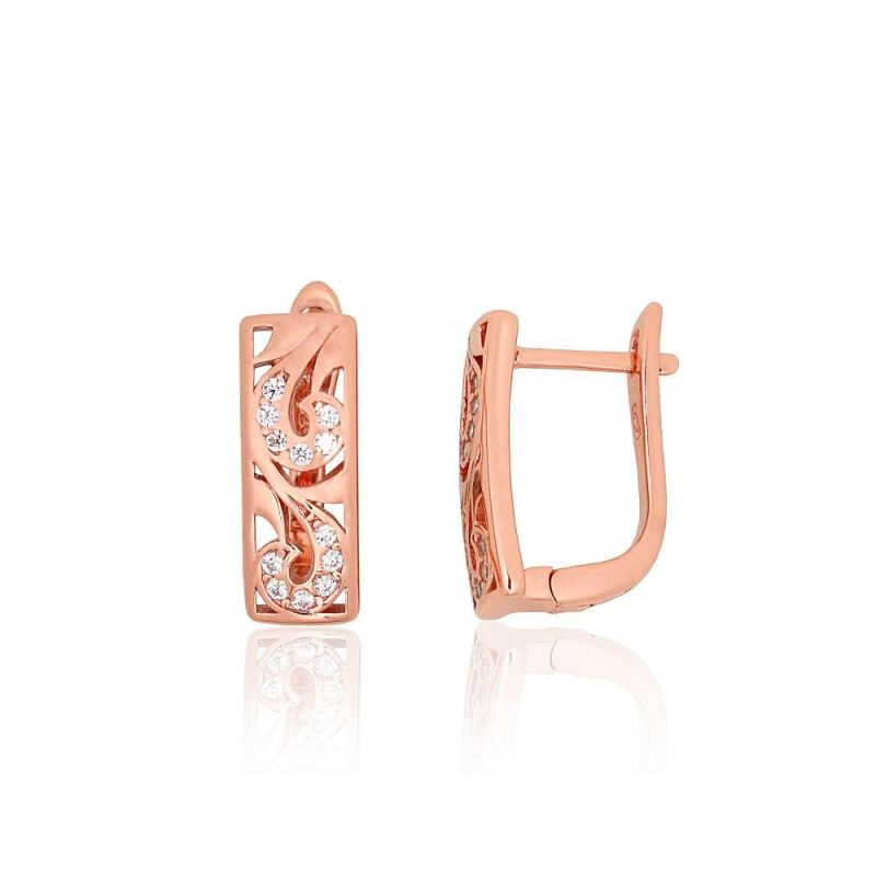 'Inglise' sulguriga hõbekõrverõngad 2204212(PAu-R)_CZ, Hõbe 925°, punane kuld (kate), Tsirkonid