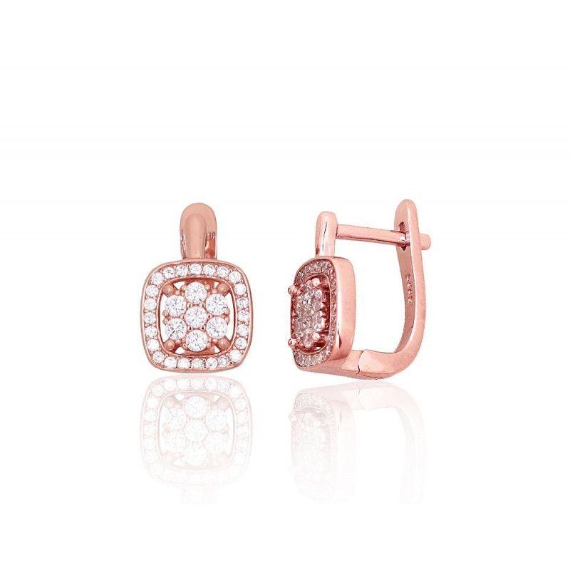 'Inglise' sulguriga hõbekõrverõngad 2204259(PAu-R)_CZ, Hõbe 925°, punane kuld (kate), Tsirkonid