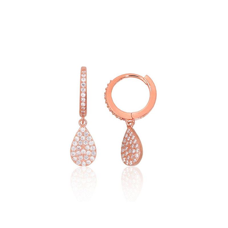 Ümmarguse kinnisega hõbekõrvarõngad 2204273(PAu-R)_CZ, Hõbe 925°, punane kuld (kate), Tsirkonid