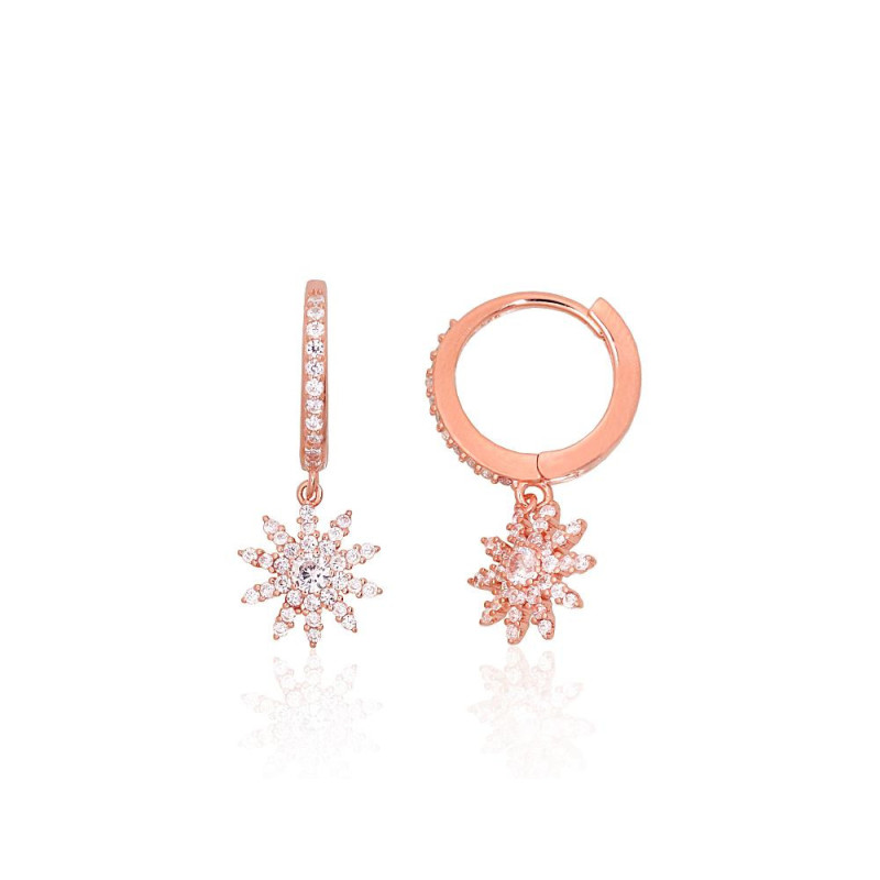 Ümmarguse kinnisega hõbekõrvarõngad 2204274(PAu-R)_CZ, Hõbe 925°, punane kuld (kate), Tsirkonid