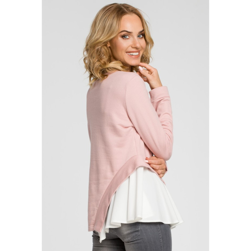 M333 Dwuwarstwowa asymetryczna bluzka - pudrowa