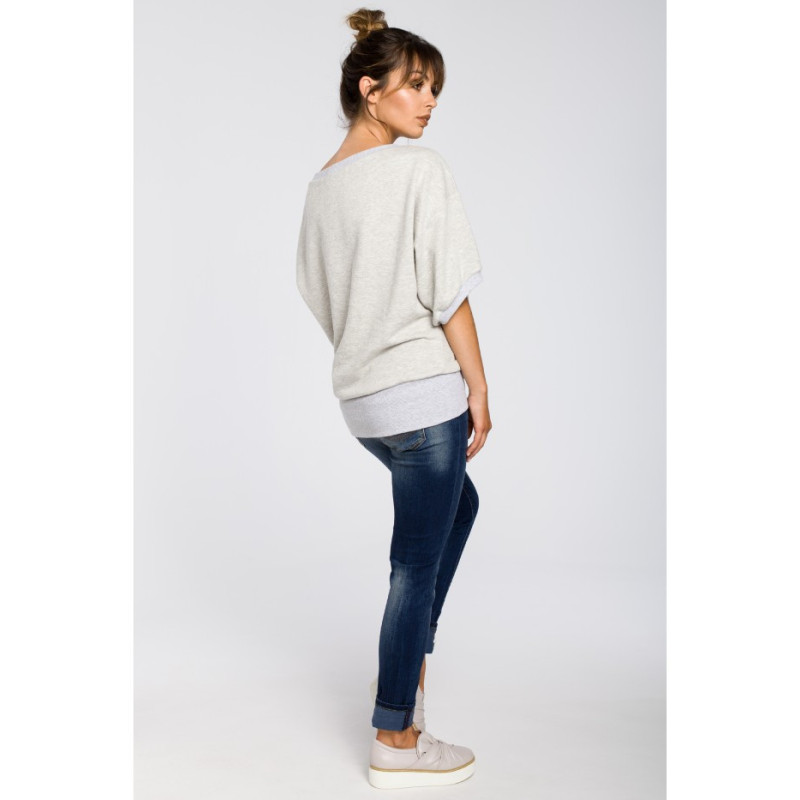 B048 Bluza oversize z rękawami kimono - popielata