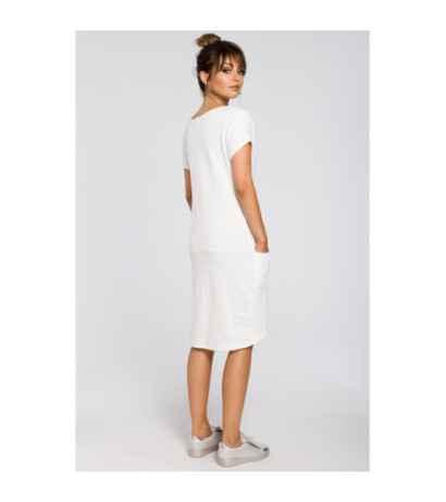 B050 Luźna sukienka midi z kieszeniami - ecru