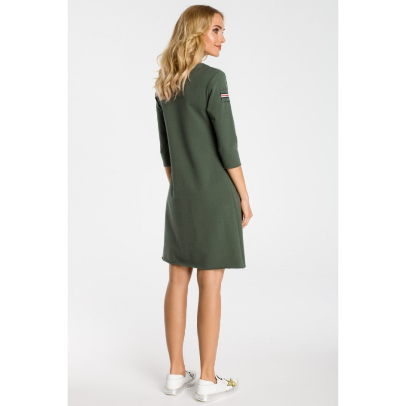 M343 Trapezowa sukienka z kieszenią - miliarno zielona