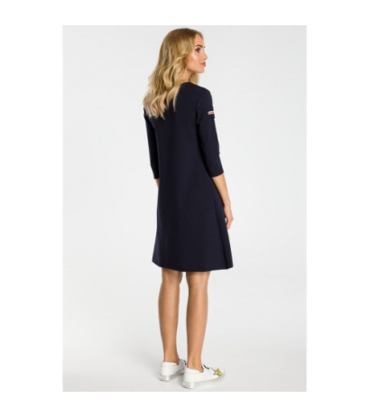 M343 Trapezowa sukienka z kieszenią - granatowa