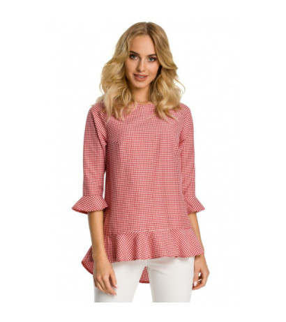 M350 Bluzka w kratkę z falbankami - czerwona