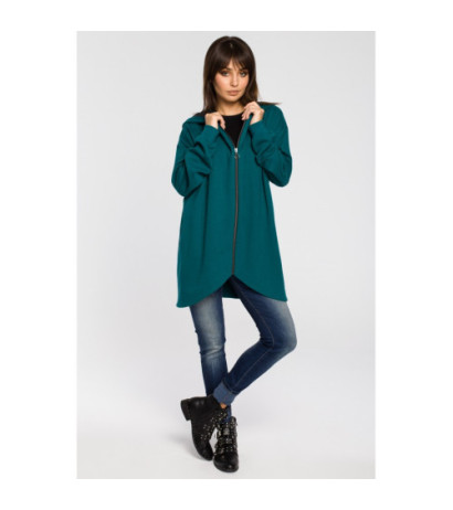 B054 Długa zasuwana bluza z kapturem - zielona