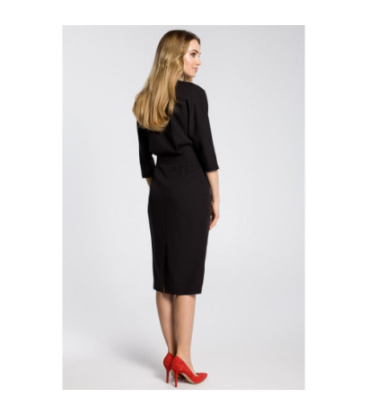 M360 Odcinana sukienka w pasie z zakładkami - czarna