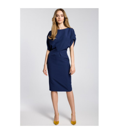 M364 Ołówkowa sukienka midi z rękawami kimono - granatowa