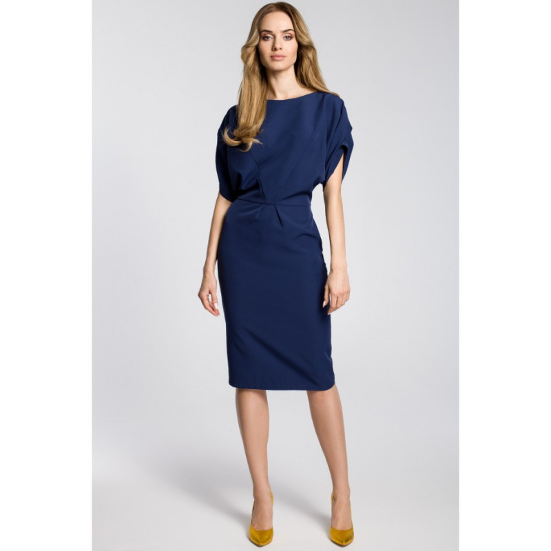 M364 Ołówkowa sukienka midi z rękawami kimono - granatowa
