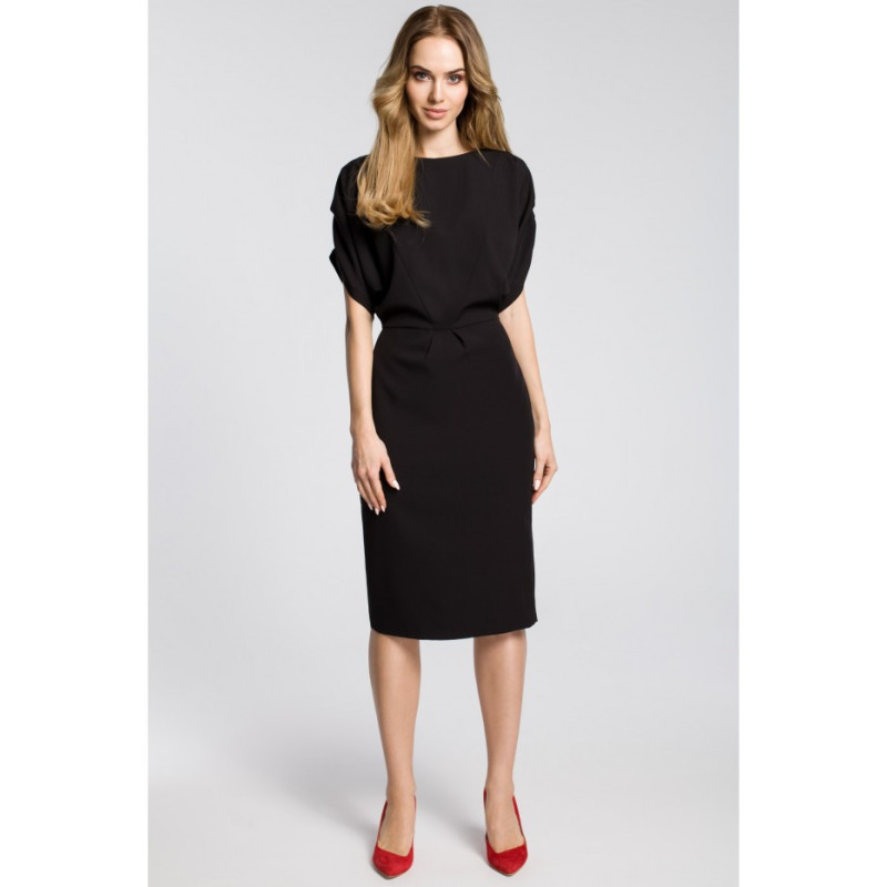 M364 Ołówkowa sukienka midi z rękawami kimono - czarna