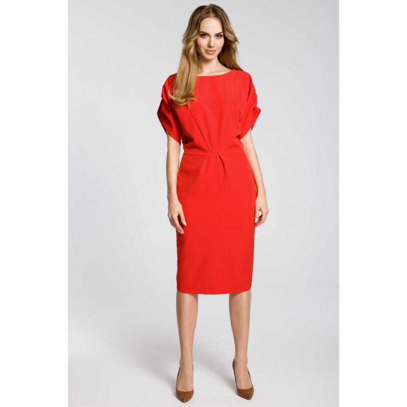 M364 Ołówkowa sukienka midi z rękawami kimono - czerwona