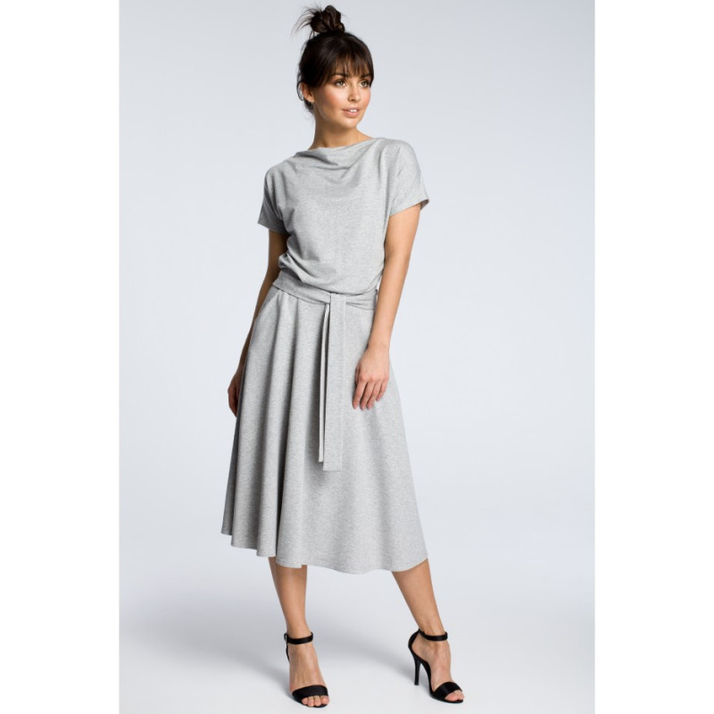 B067 Sukienka midi z rozkloszowanym dołem - szara