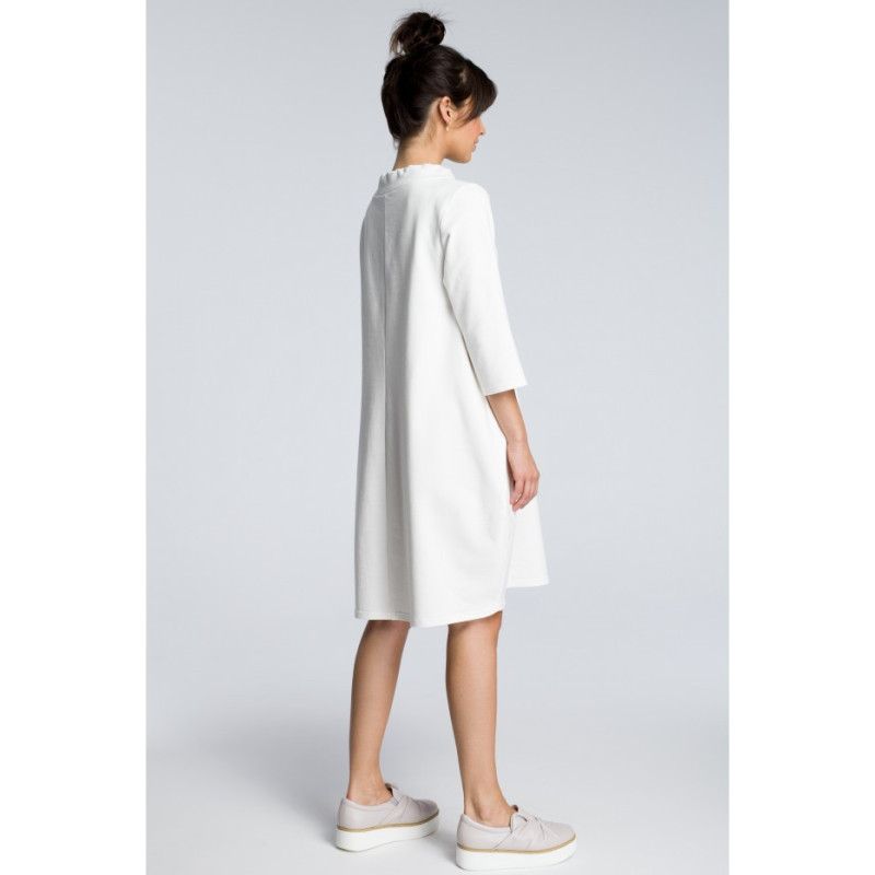 B070 Dresowa sukienka z wiązaniem pod szyją - ecru