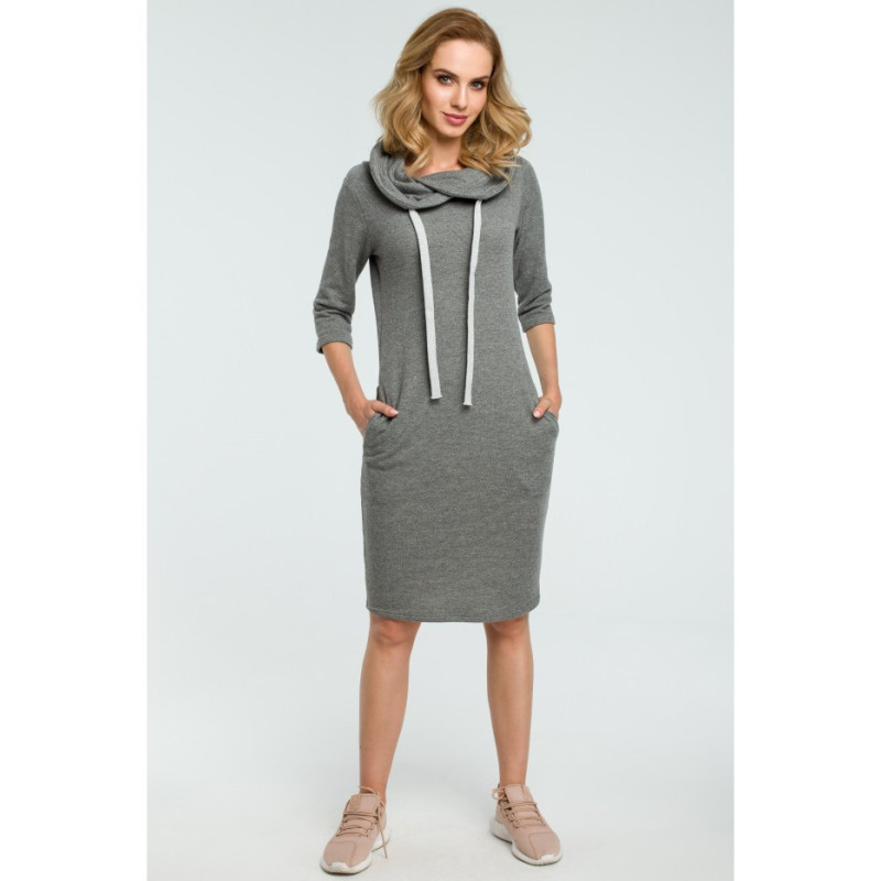 M391 Prosta sukienka dresowa z kołnierzem - szara