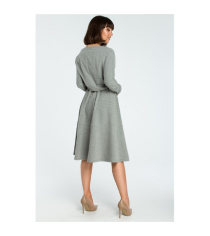 B087 Rozkloszowana sukienka z długim rękawem - szara