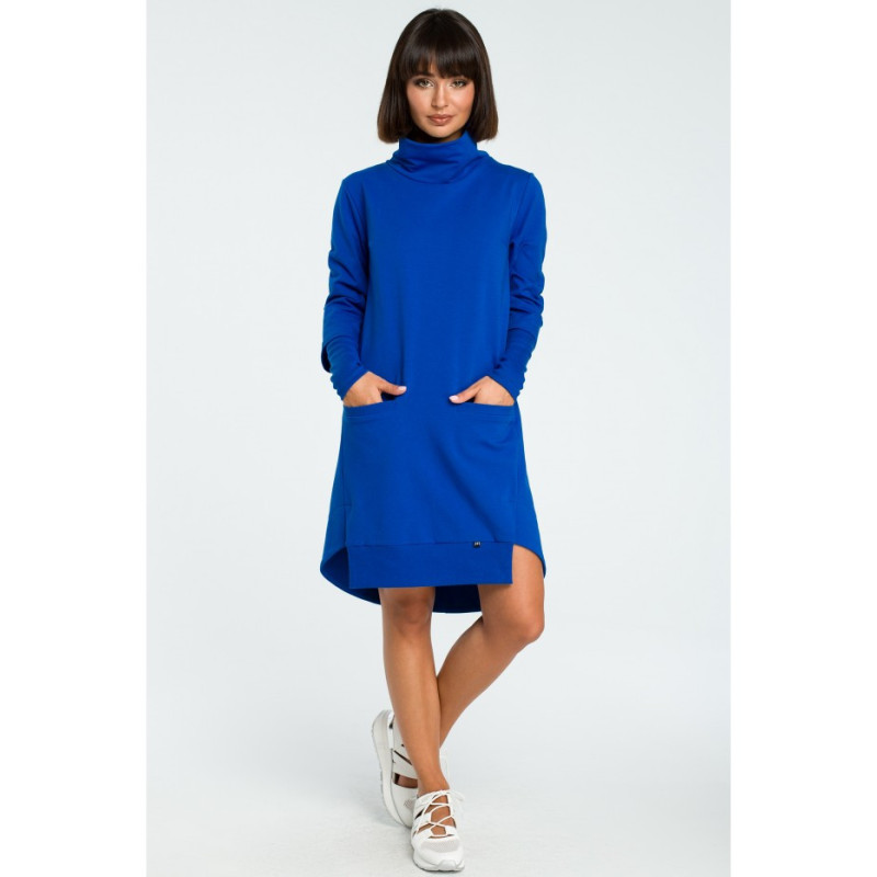 B089 Sukienka z golfem i ściągaczem - chabrowa