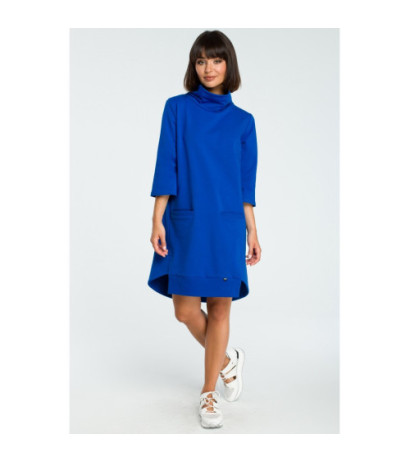 B089 Sukienka z golfem i ściągaczem - chabrowa