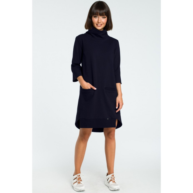 B089 Sukienka z golfem i ściągaczem - granatowa