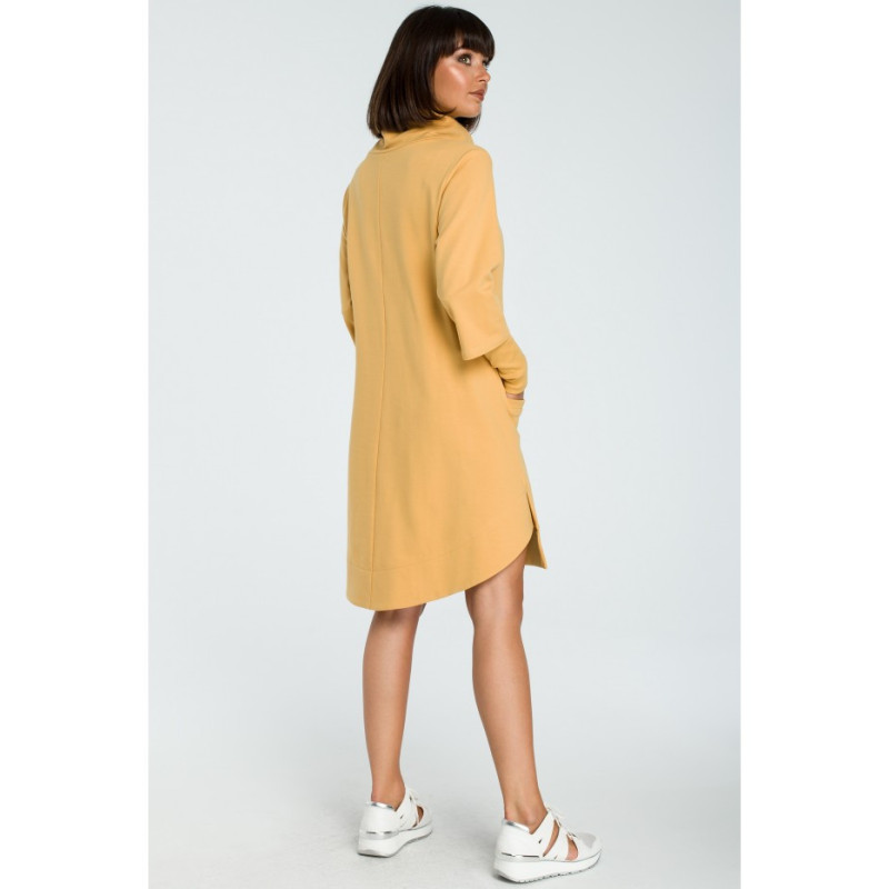 B089 Sukienka z golfem i ściągaczem - żółta