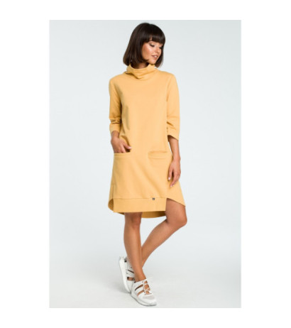 B089 Sukienka z golfem i ściągaczem - żółta