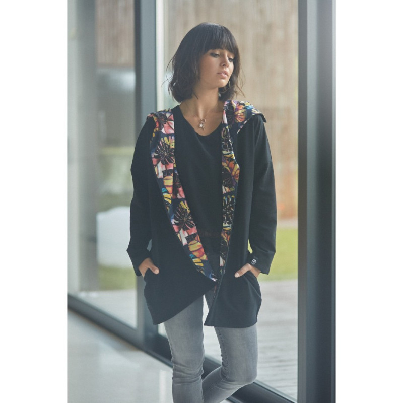 B091 Zasuwana bluza z kapturem - czarna