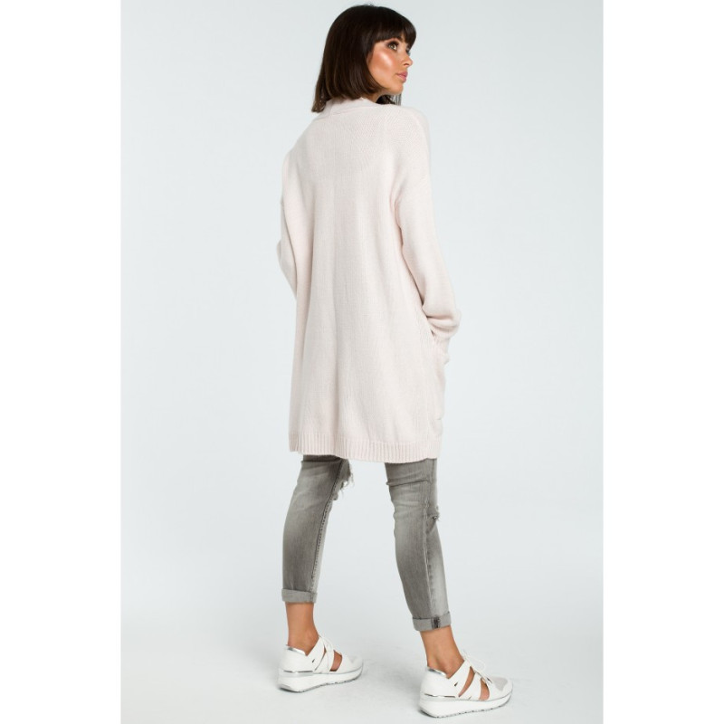 BK001 Długi niezapinany kardigan - pudrowy-melanż