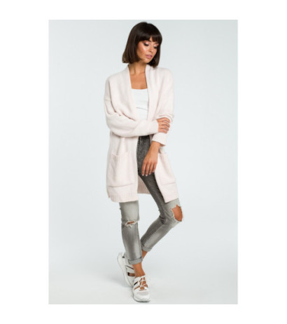 BK001 Długi niezapinany kardigan - pudrowy-melanż