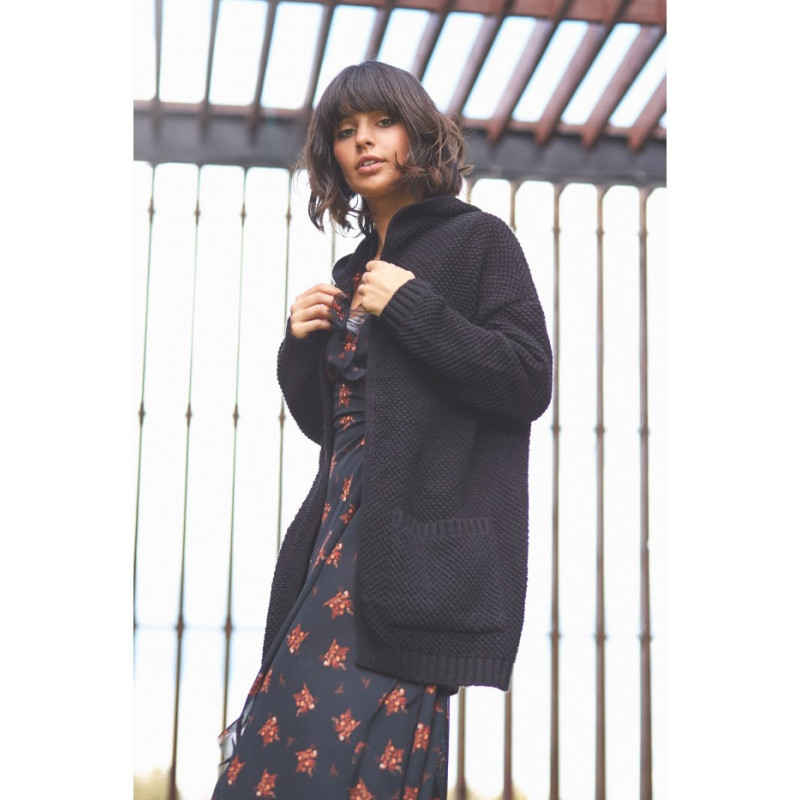 BK002 Kobiecy kardigan z kapturem - czarny