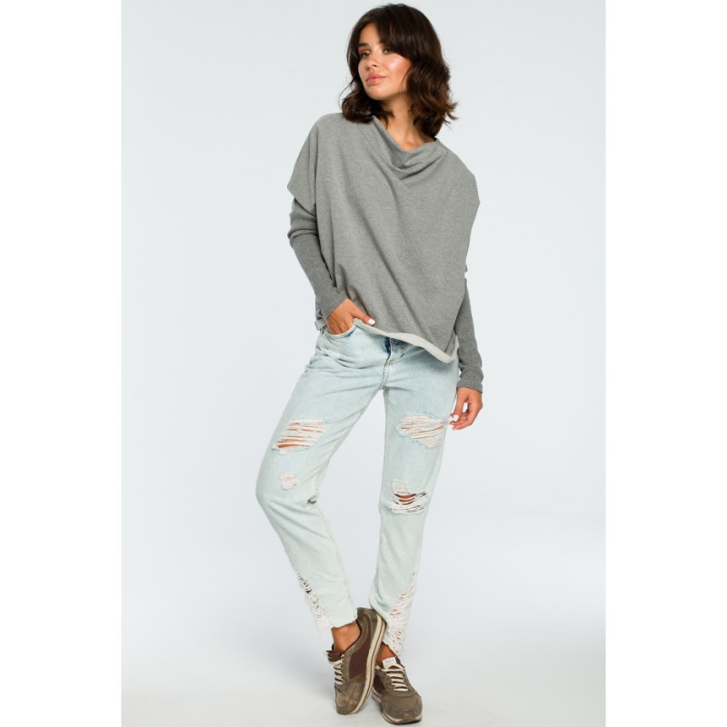 B094 Bluza z dekoltem z tyłu - szara