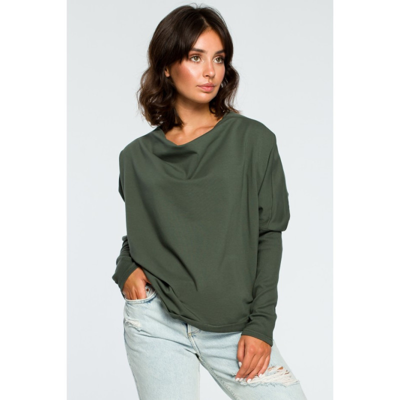 B094 Bluza z dekoltem z tyłu - militarno-zielona