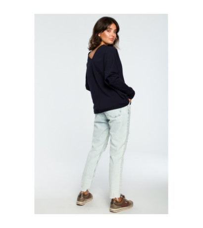 B094 Bluza z dekoltem z tyłu - granatowa