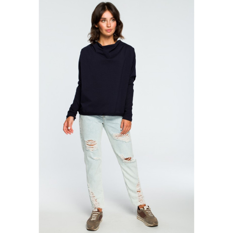 B094 Bluza z dekoltem z tyłu - granatowa