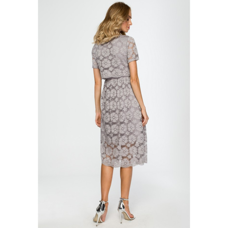 M405 Koronkowa sukienka midi - szara