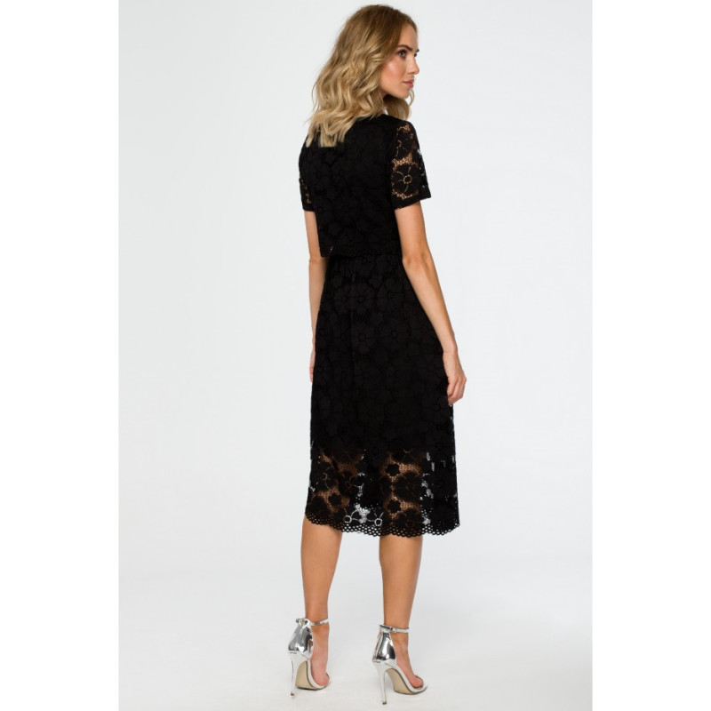 M405 Koronkowa sukienka midi - czarna