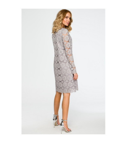 M406 Koronkowa sukienka trapezowa - szara