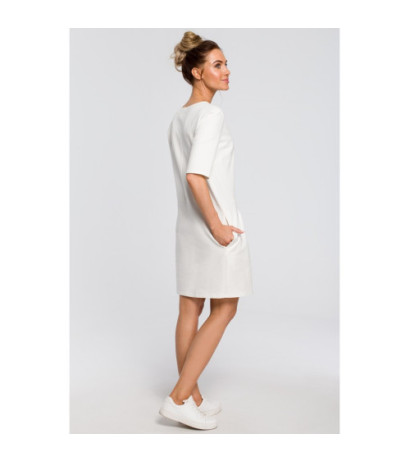 M422 Prosta sukienka z kokardką na ramieniu - ecru