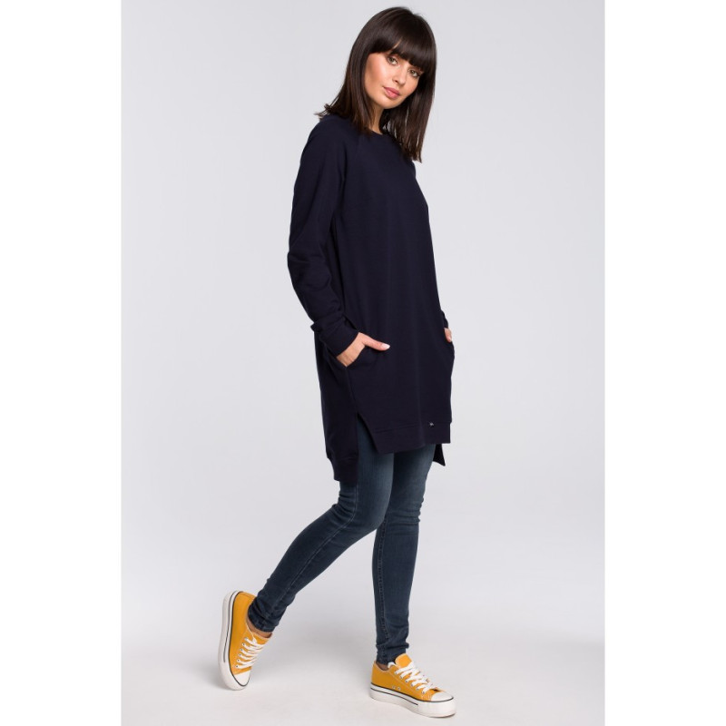 B101 Bluza - tunika z rozcięciami po bokach - granatowa