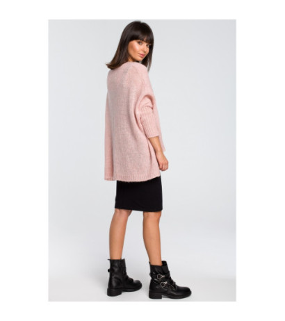BK018 Luźny sweter z kieszenią - różowy