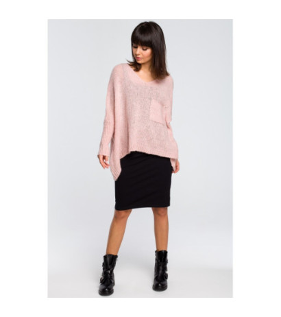 BK018 Luźny sweter z kieszenią - różowy