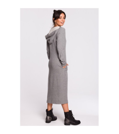 B128 Sukienka maxi z kapturem - szara