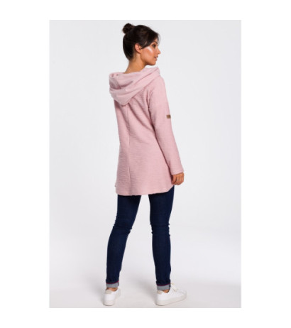 B131 Bluza z szerokim kołnierzem i kapturem - pudrowa
