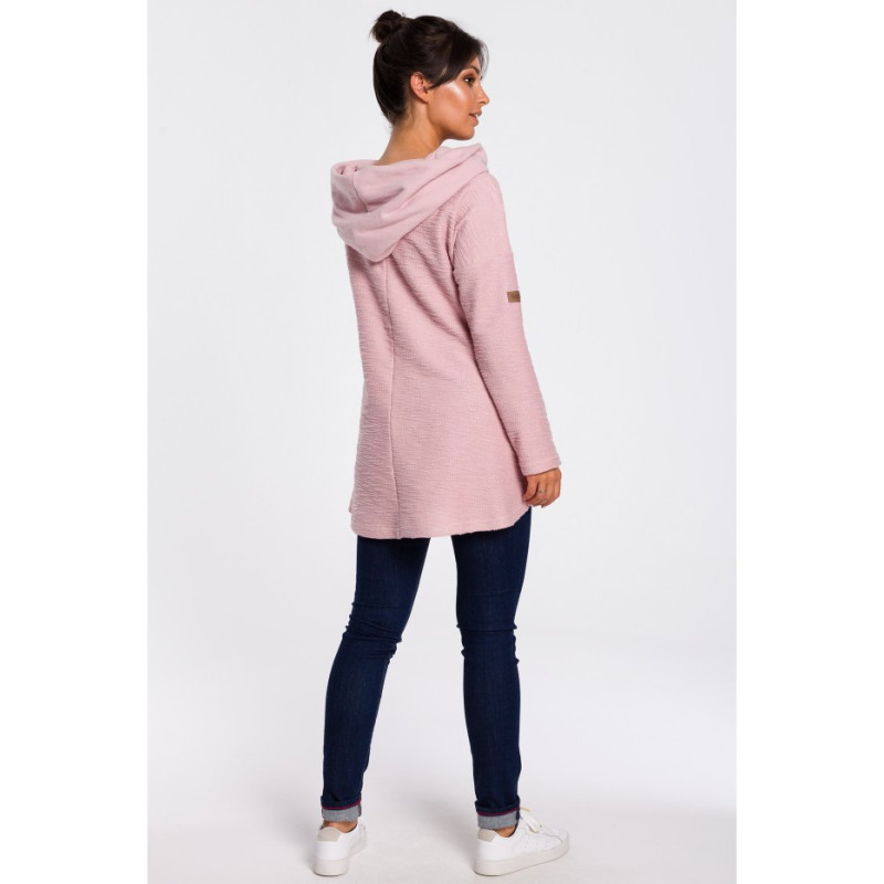 B131 Bluza z szerokim kołnierzem i kapturem - pudrowa