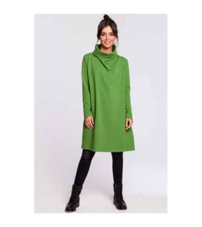 B132 Sukienka z wysokim kołnierzem - limonkowa